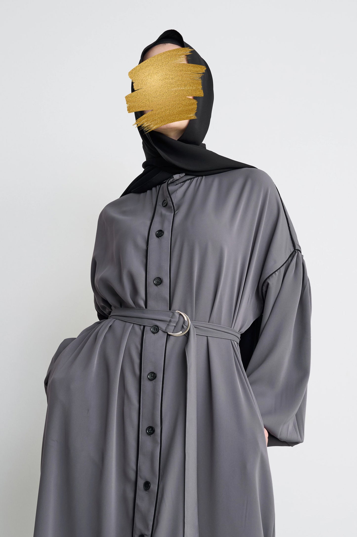 Abaya Chemise Ceinturée Gris Charbon
