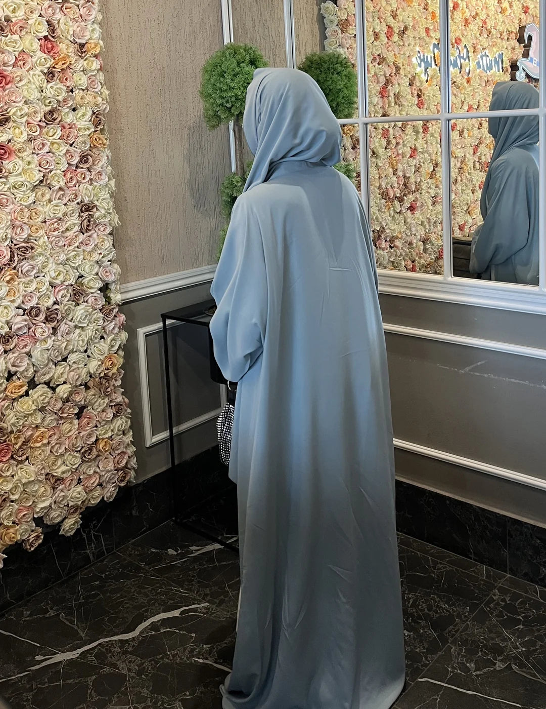 Khimar Bleu Cendré en Tissu Fluide