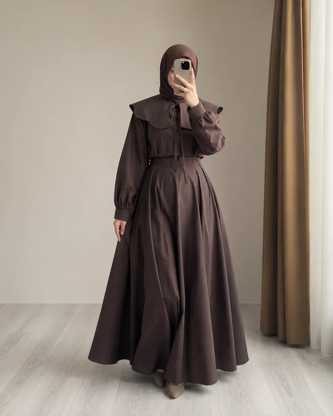 Robe Col Claudine - kaki détail