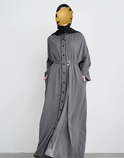 Abaya Chemise Ceinturée Gris Charbon
