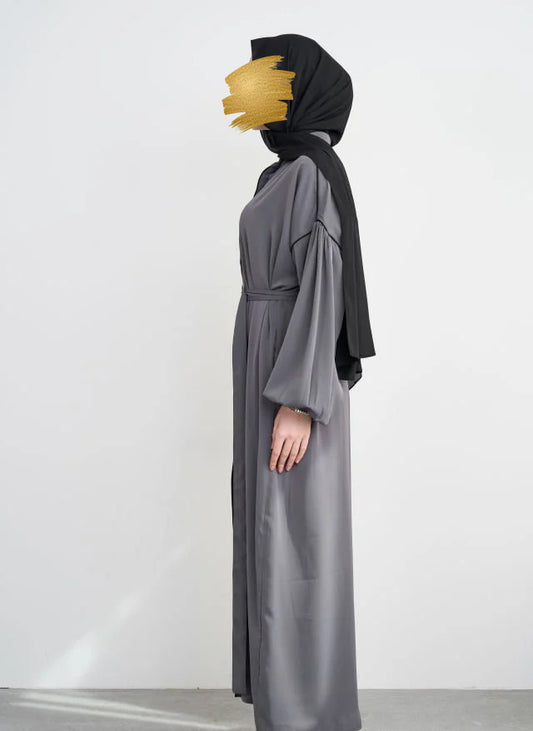 Abaya Chemise Ceinturée Gris Charbon