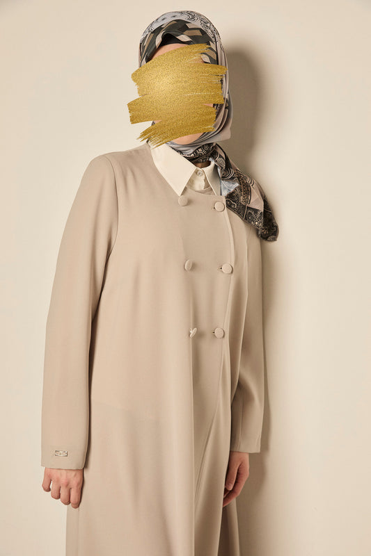 Abaya Beige à Double Boutonnage Croisé