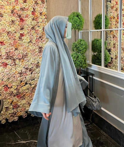 Khimar Bleu Cendré en Tissu Fluide