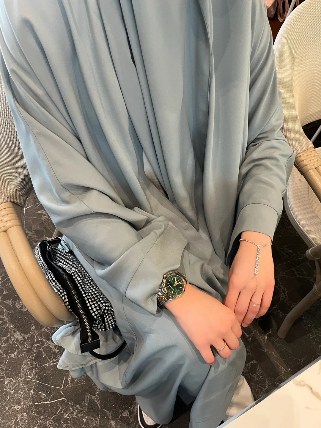 Khimar Bleu Cendré en Tissu Fluide