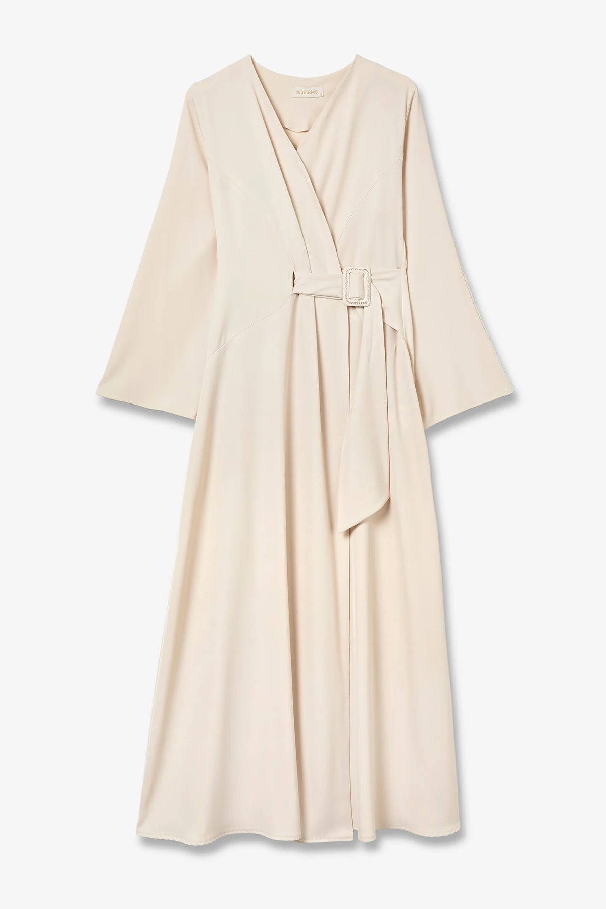 Abaya Ceinturée Écrue à Coupe Croisée