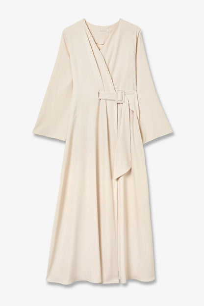 Abaya Ceinturée Écrue à Coupe Croisée