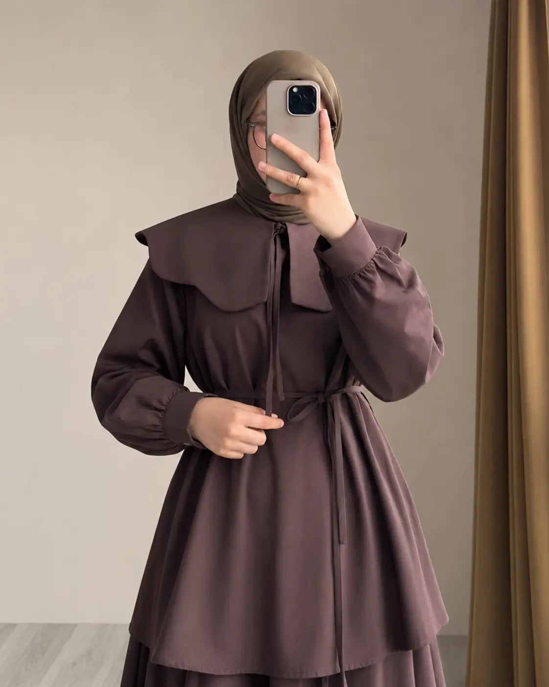 Robe Col Claudine - kaki silhouette