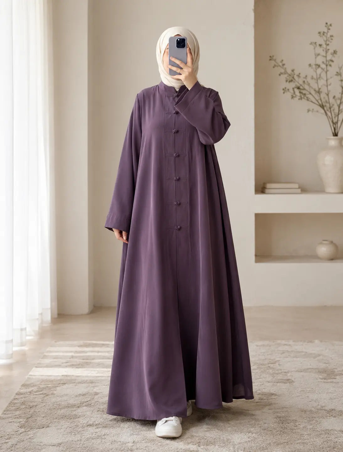 Abaya Boutons Nœuds - vue complète kaki