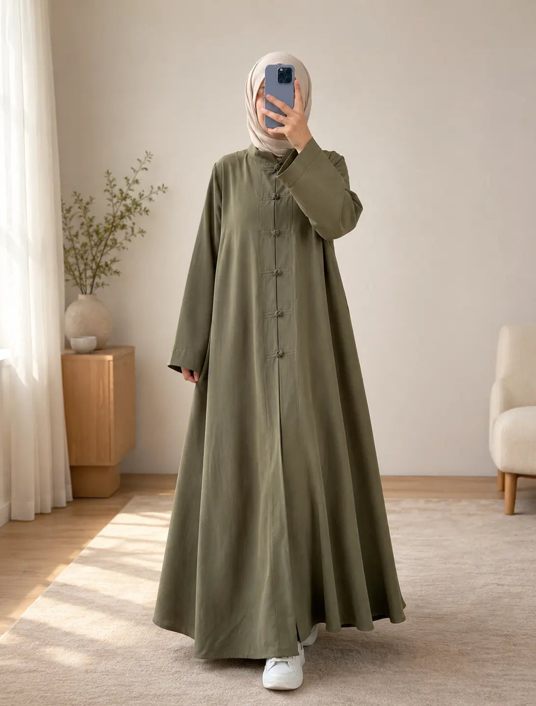 Abaya Boutons Nœuds - vue complète bleu marine
