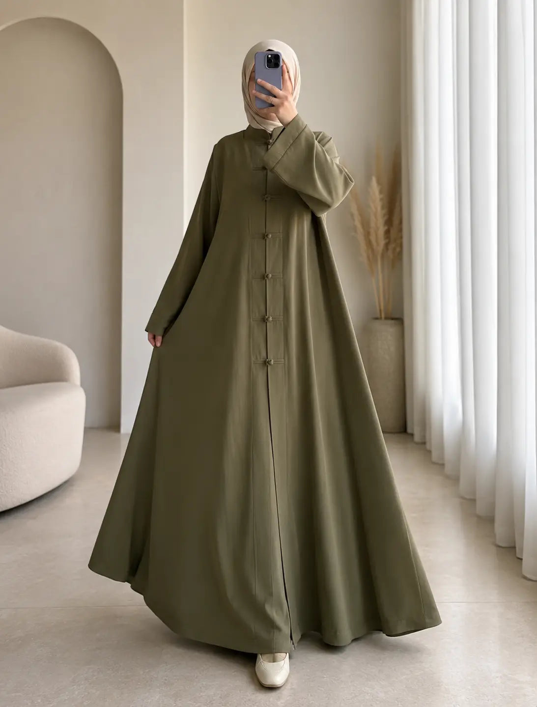 Abaya Boutons Nœuds - vue de face bleu marine