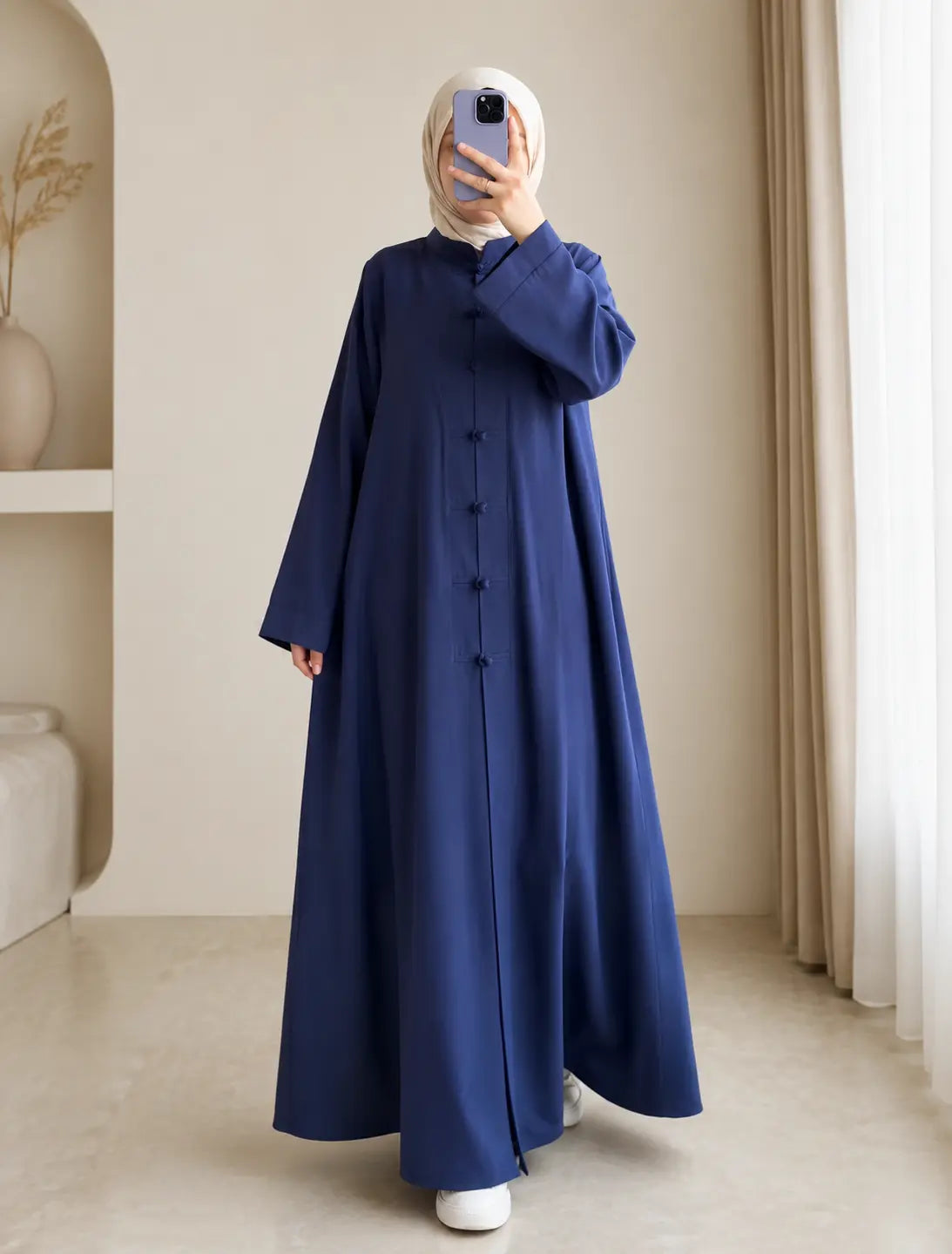Abaya Boutons Nœuds - silhouette kaki