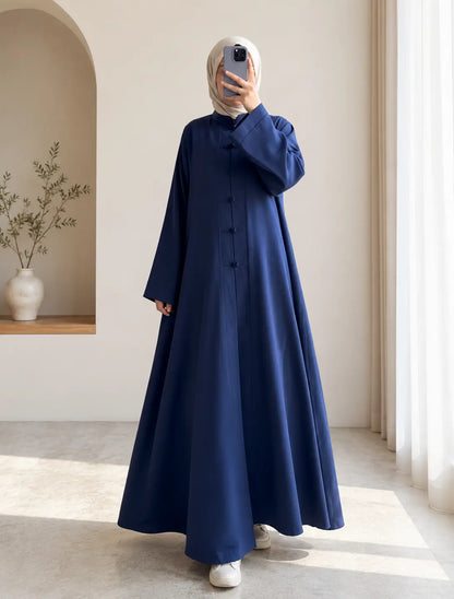 Abaya Boutons Nœuds - silhouette bleu marine