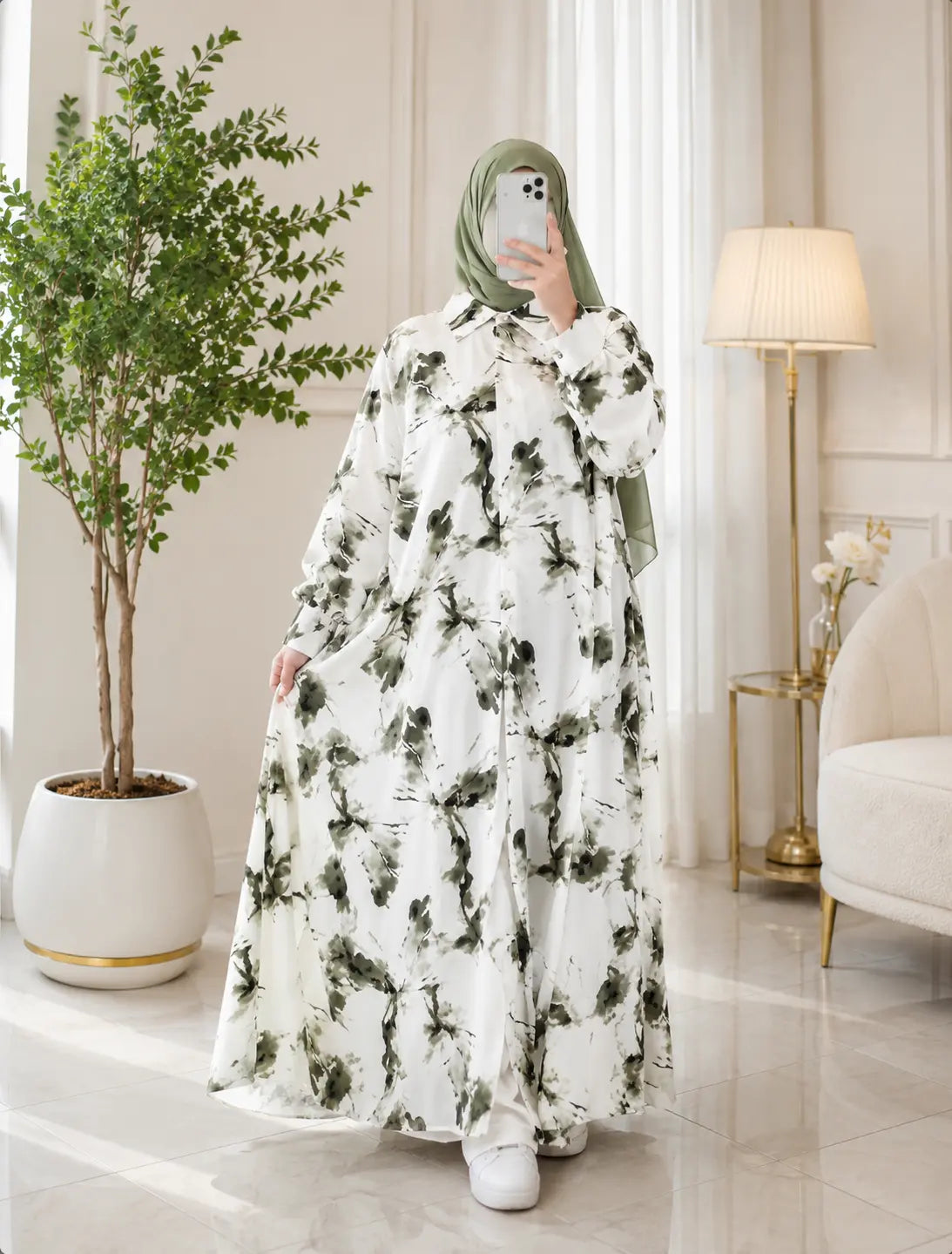 Abaya fleurie imprimée - vue de face