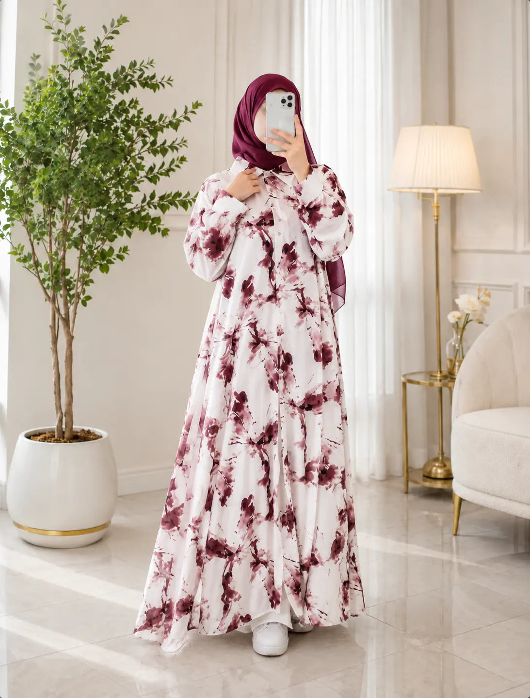 Abaya fleurie imprimée - silhouette complète