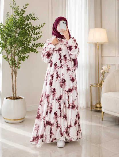 Abaya fleurie imprimée - silhouette complète