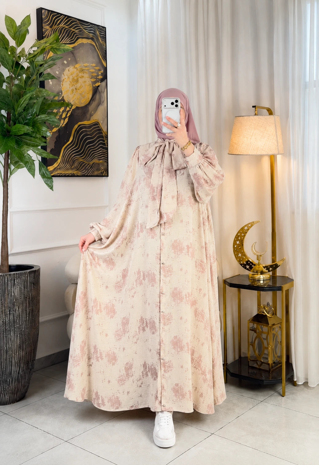 Abaya nœud papillon - mouvement du tissu