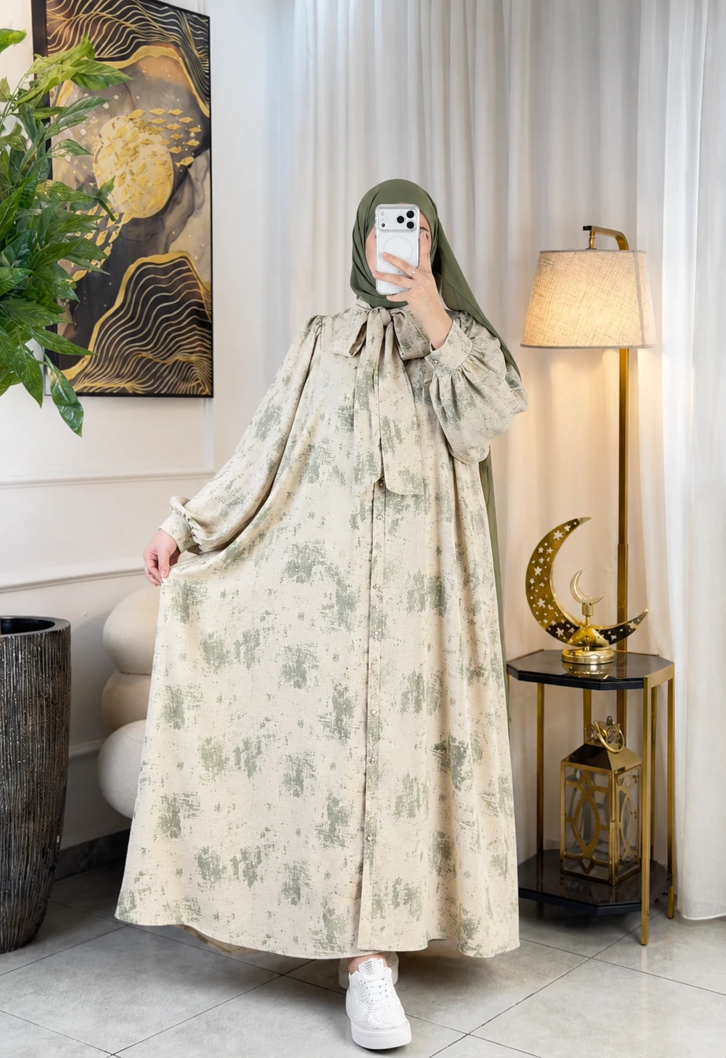 Abaya nœud papillon - détail manches bouffantes