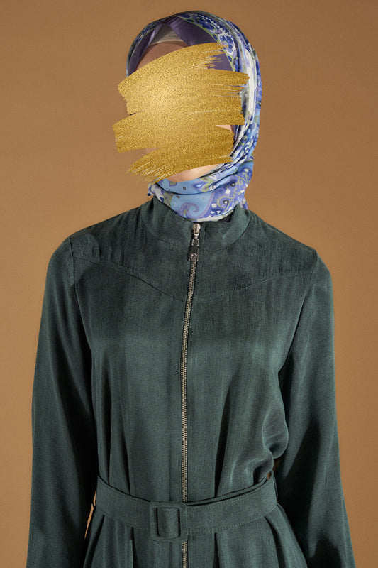Robe Verte Ceinturée à Fermeture Zippée