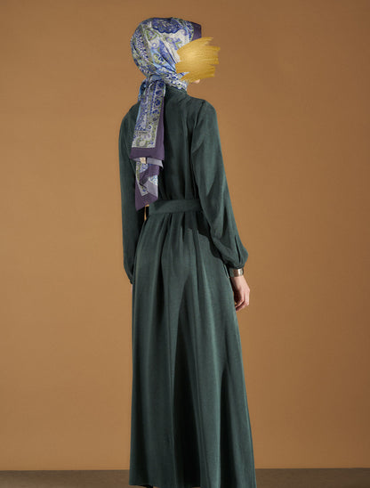 Robe Verte Ceinturée à Fermeture Zippée
