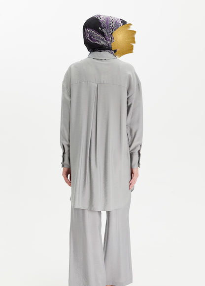 Ensemble Gris Perle à Chemise Longue Satinée
