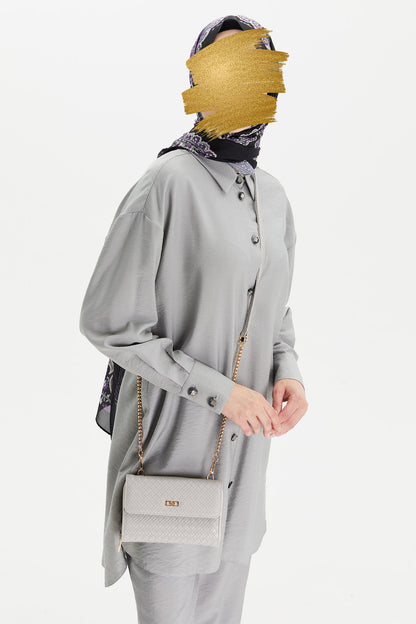 Ensemble Gris Perle à Chemise Longue Satinée